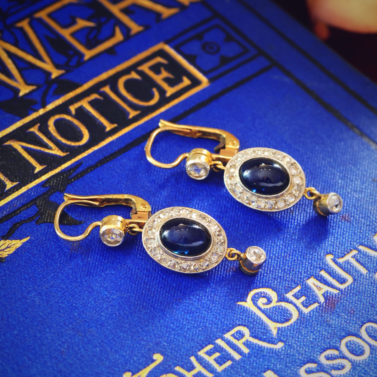 Splendid Antique Sapphire & Diamond Earrings