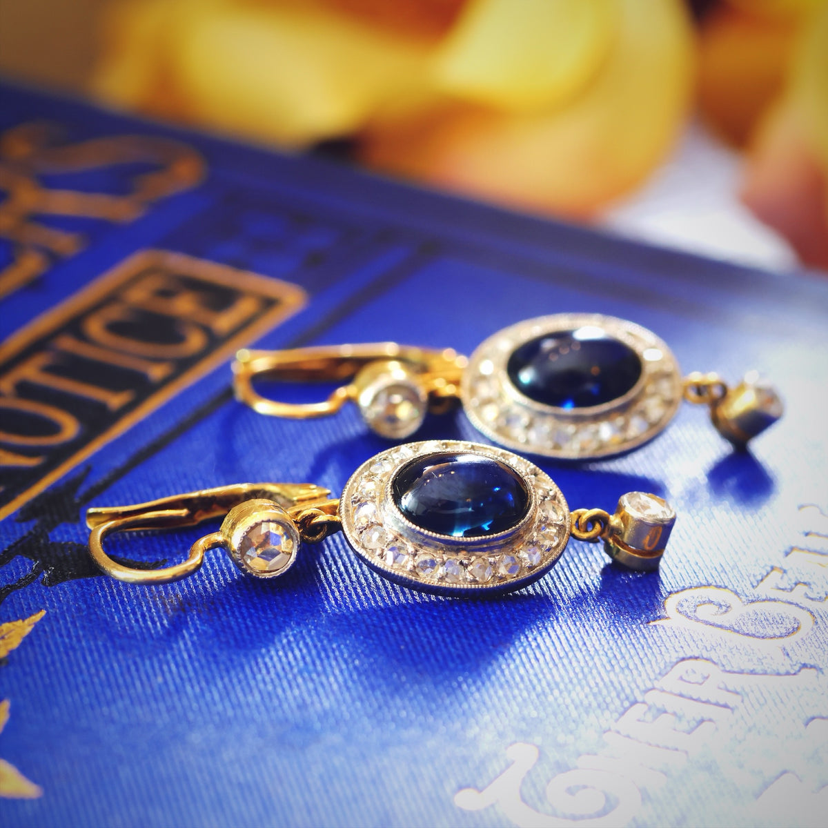 Splendid Antique Sapphire & Diamond Earrings