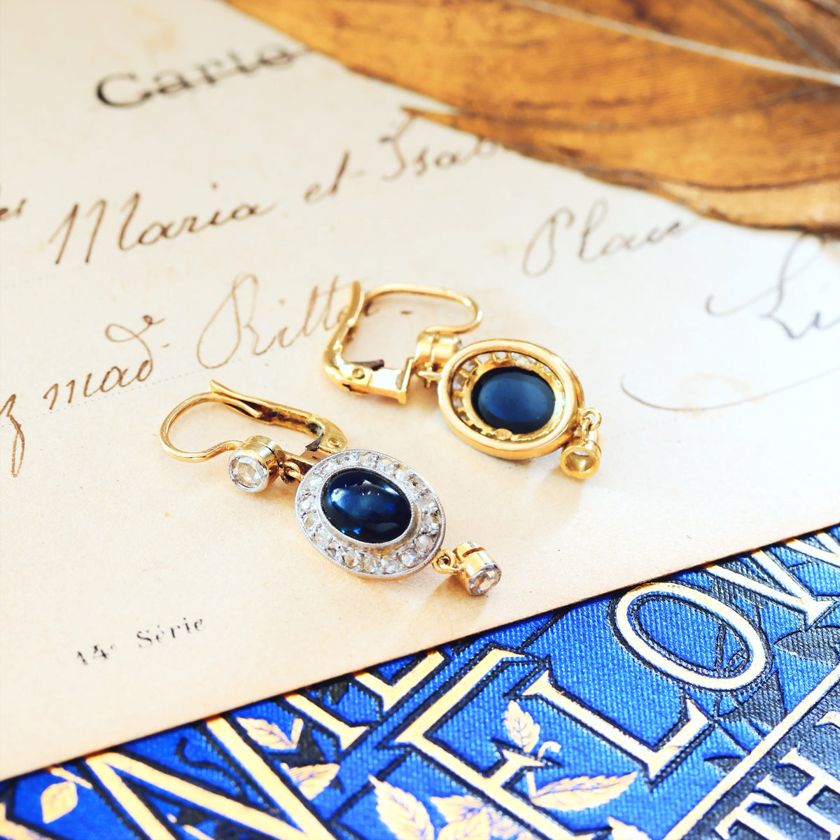 Splendid Antique Sapphire & Diamond Earrings