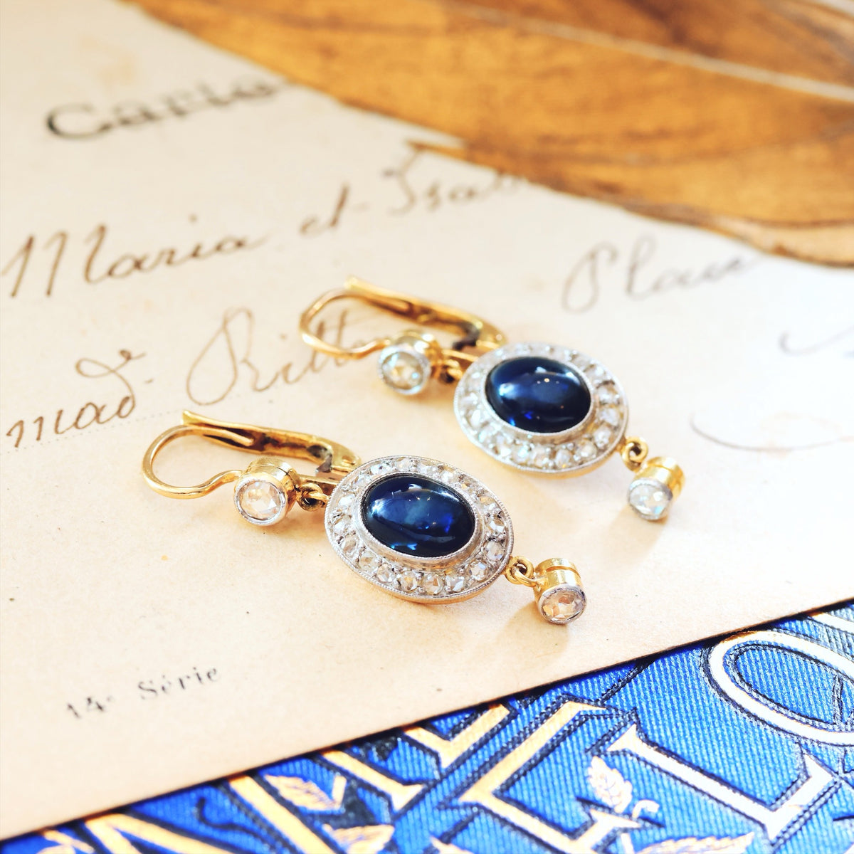Splendid Antique Sapphire & Diamond Earrings