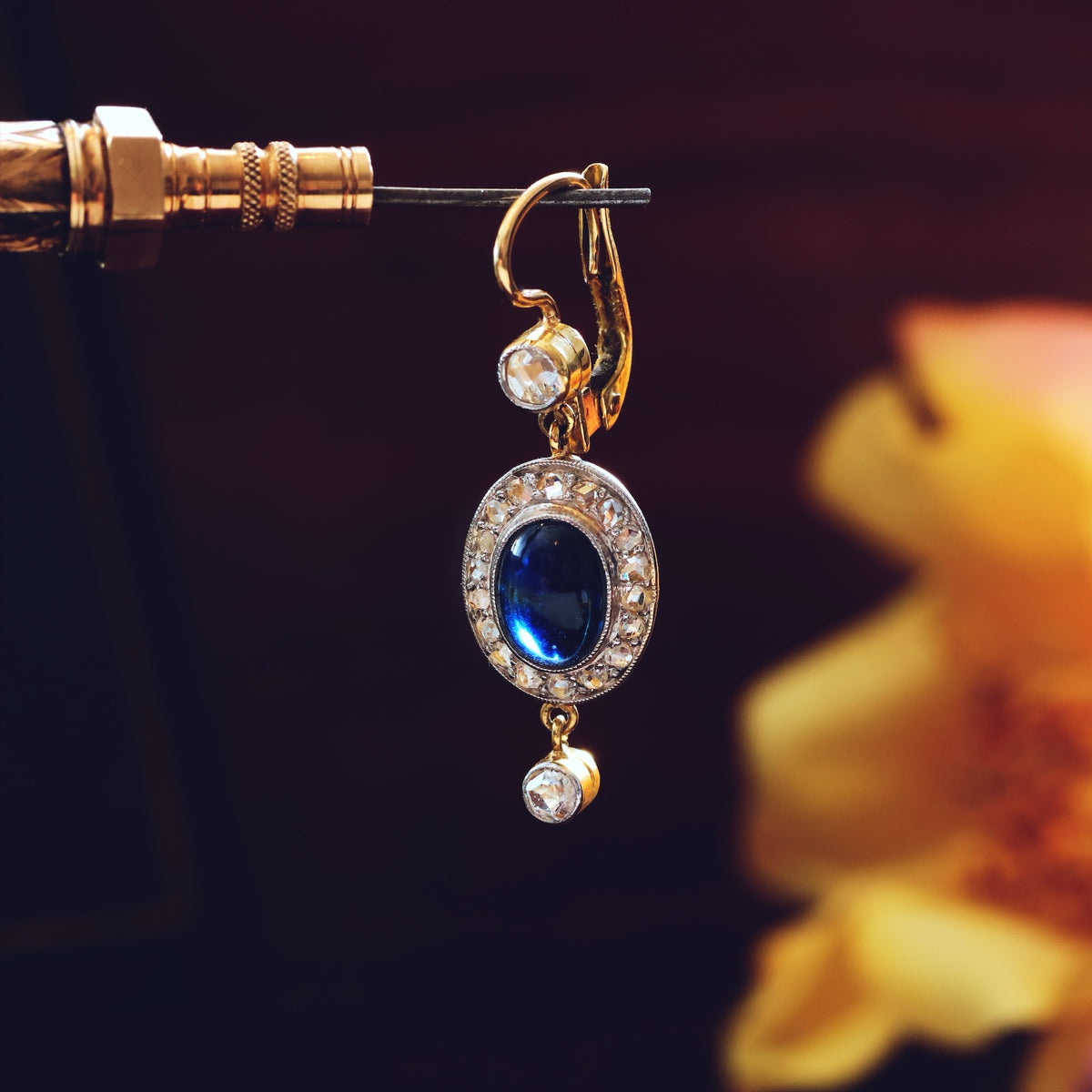 Splendid Antique Sapphire & Diamond Earrings
