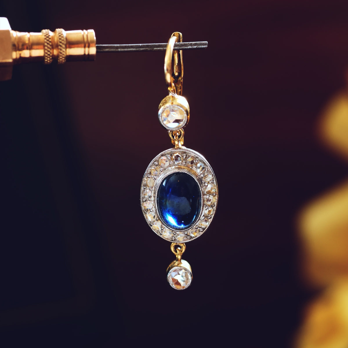 Splendid Antique Sapphire & Diamond Earrings