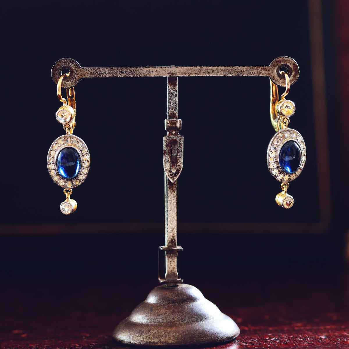 Splendid Antique Sapphire & Diamond Earrings