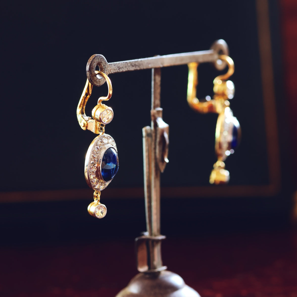 Splendid Antique Sapphire & Diamond Earrings