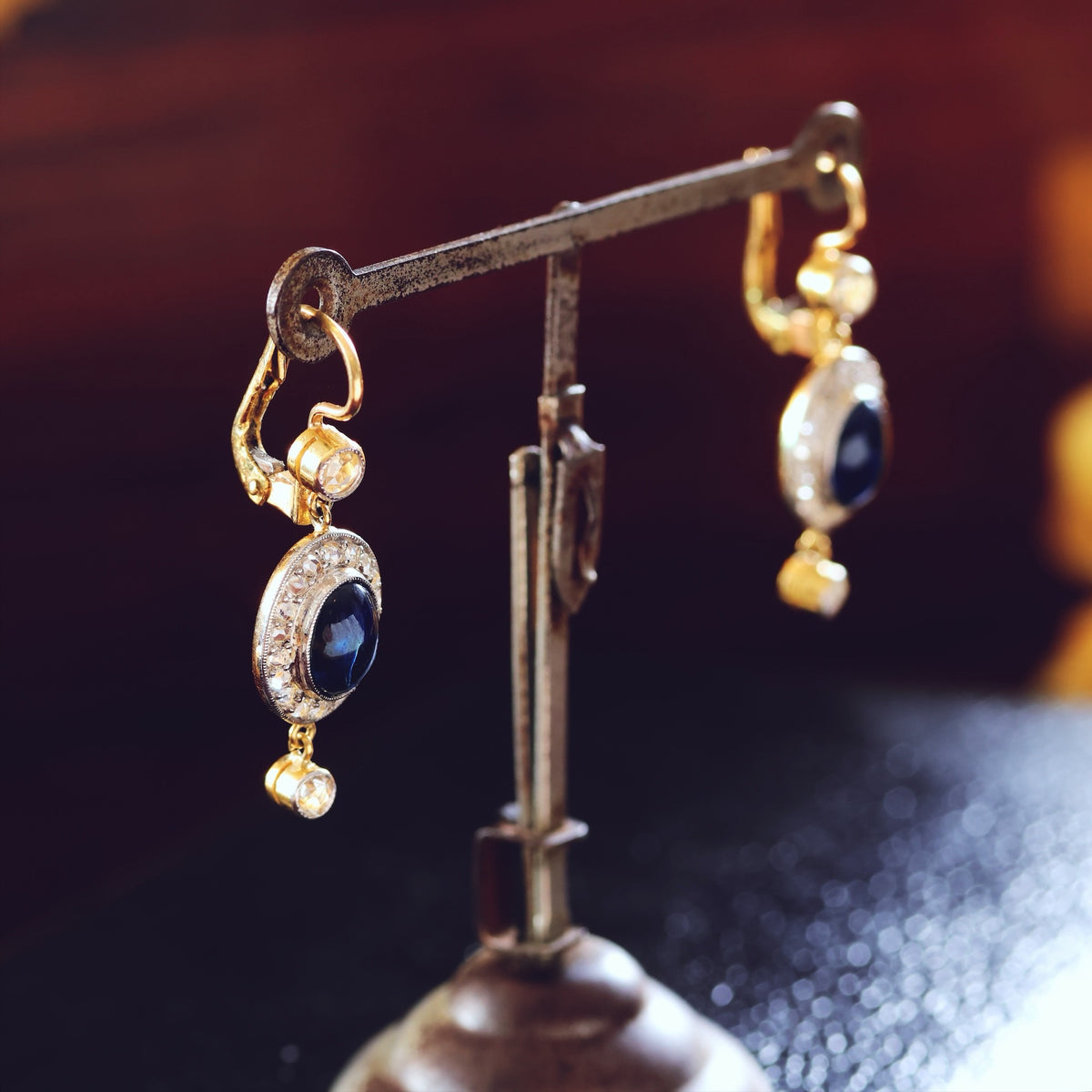 Splendid Antique Sapphire & Diamond Earrings