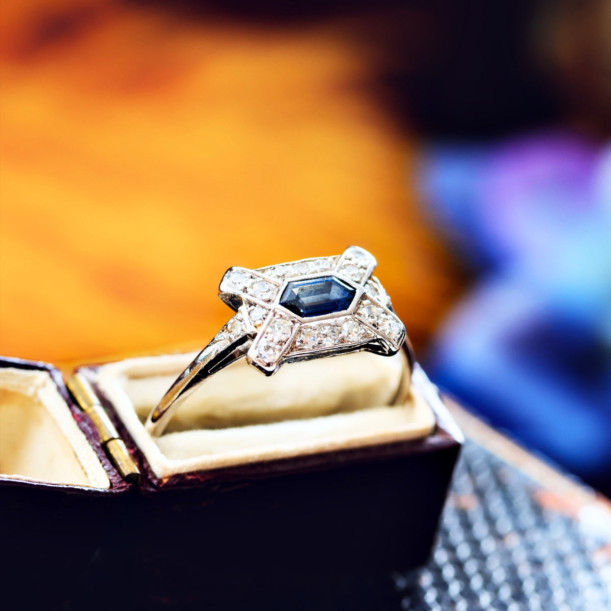 Hand Made Vintage Art Deco Sapphire & Diamond Ring