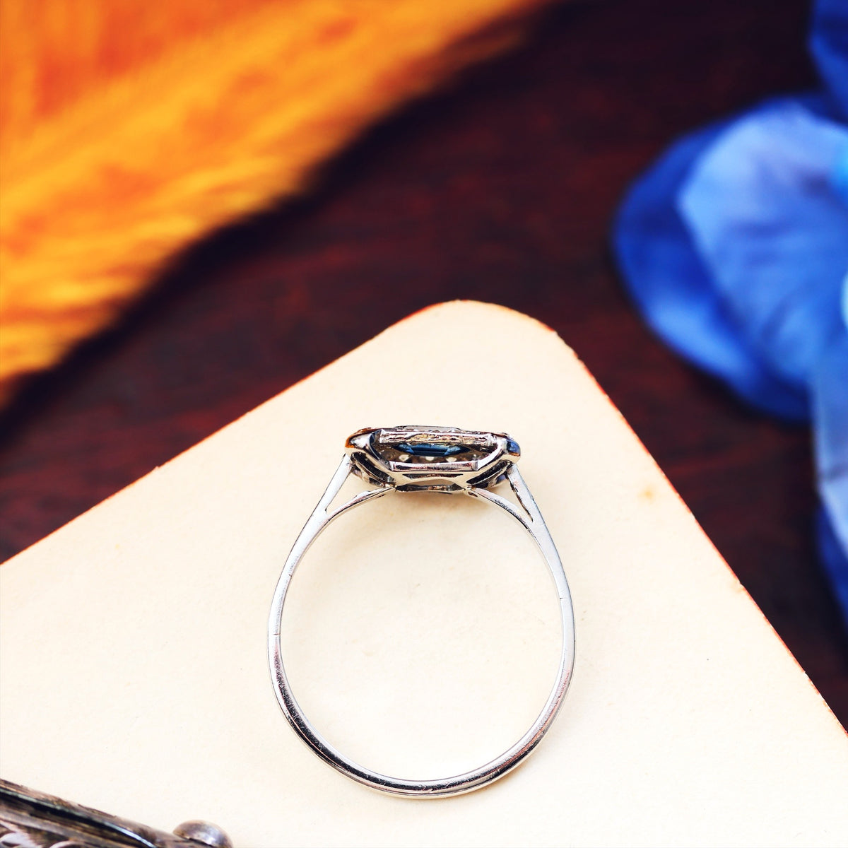 Unusual Hand Made Vintage Art Deco Sapphire & Diamond Ring
