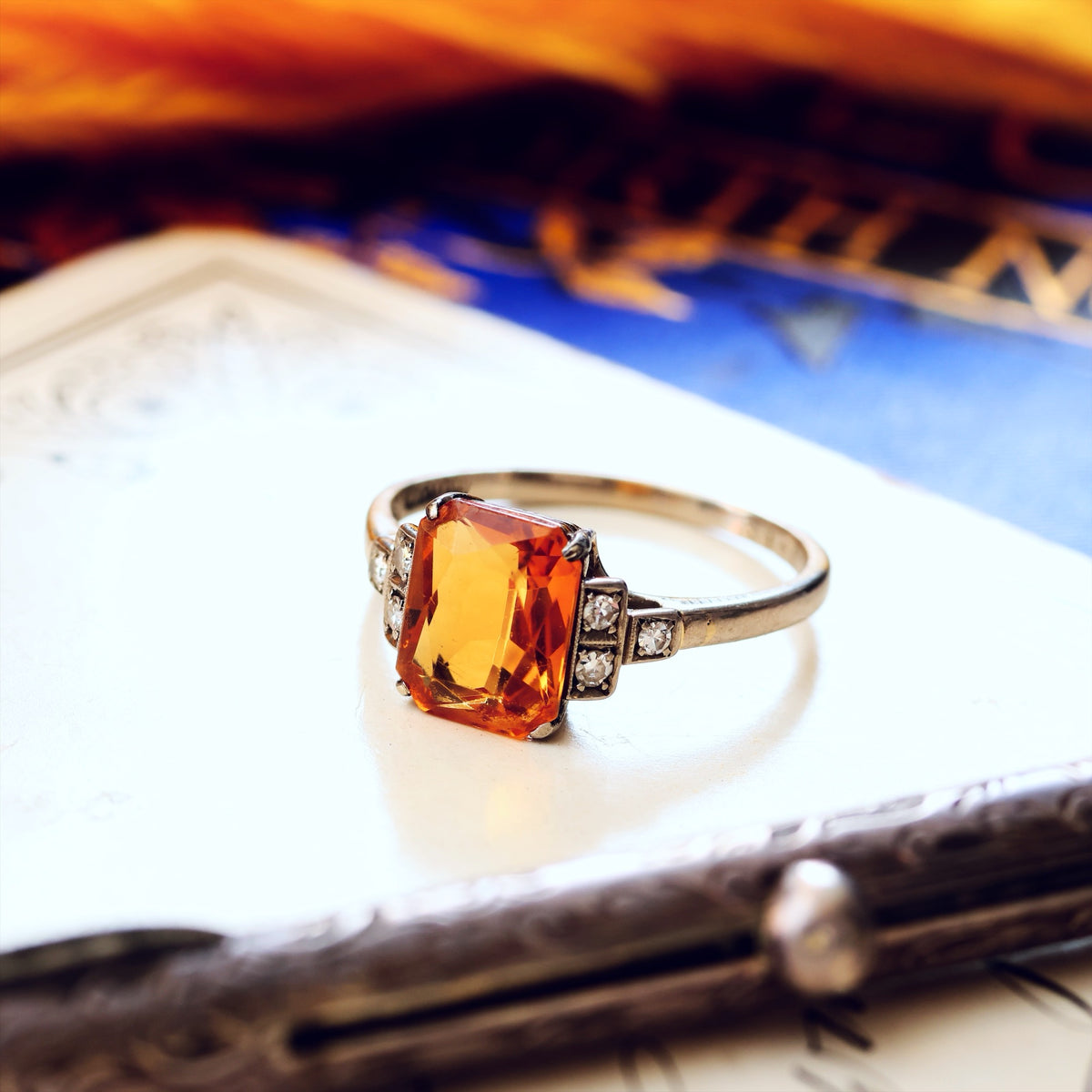 Vintage Art Deco Styled Citrine & Diamond Ring