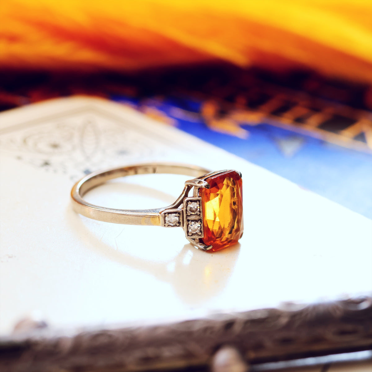 Vintage Art Deco Styled Citrine & Diamond Ring