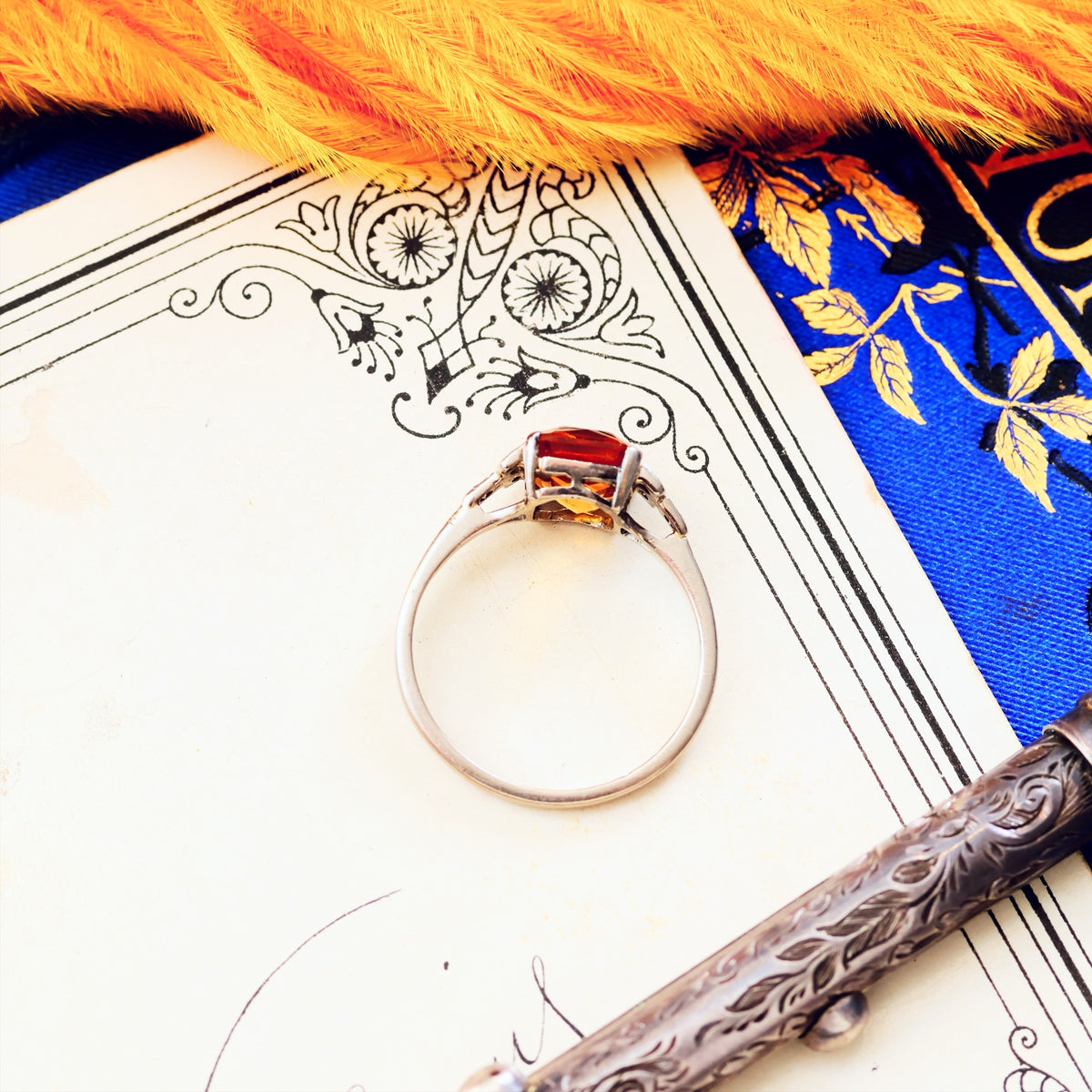Vintage Art Deco Styled Citrine & Diamond Ring