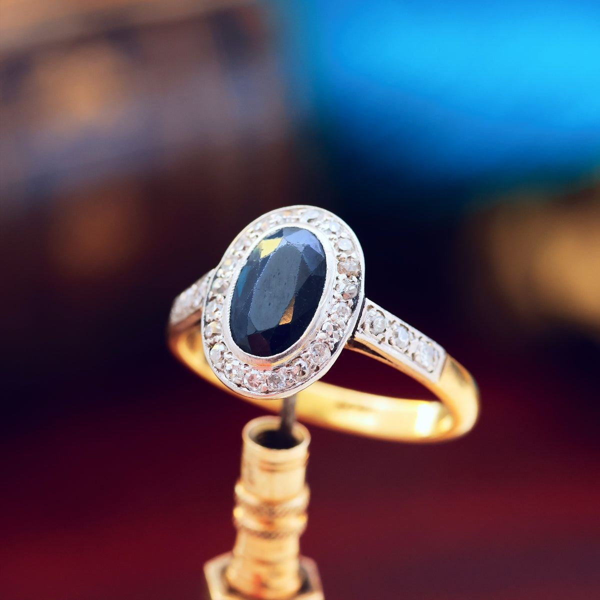 Vintage Art Deco Sapphire & Diamond Cluster Ring