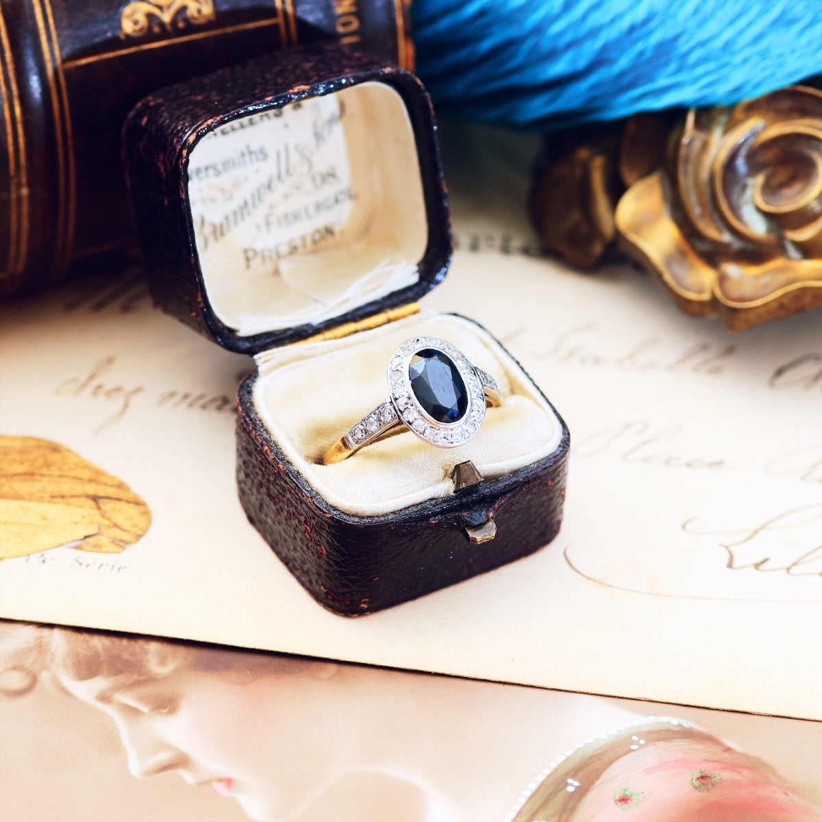Vintage Art Deco Sapphire & Diamond Cluster Ring