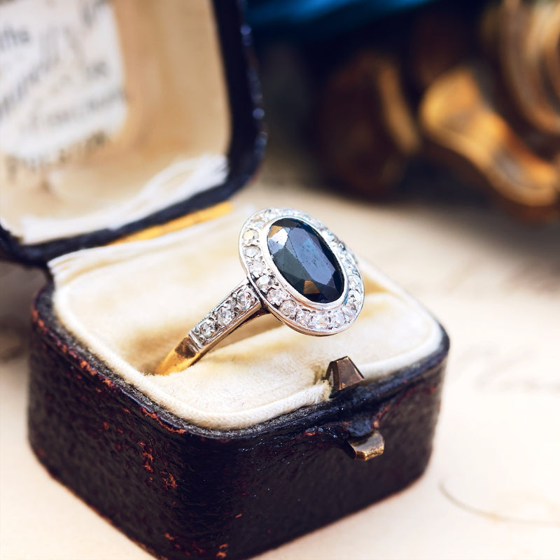 Vintage Art Deco Sapphire & Diamond Cluster Ring