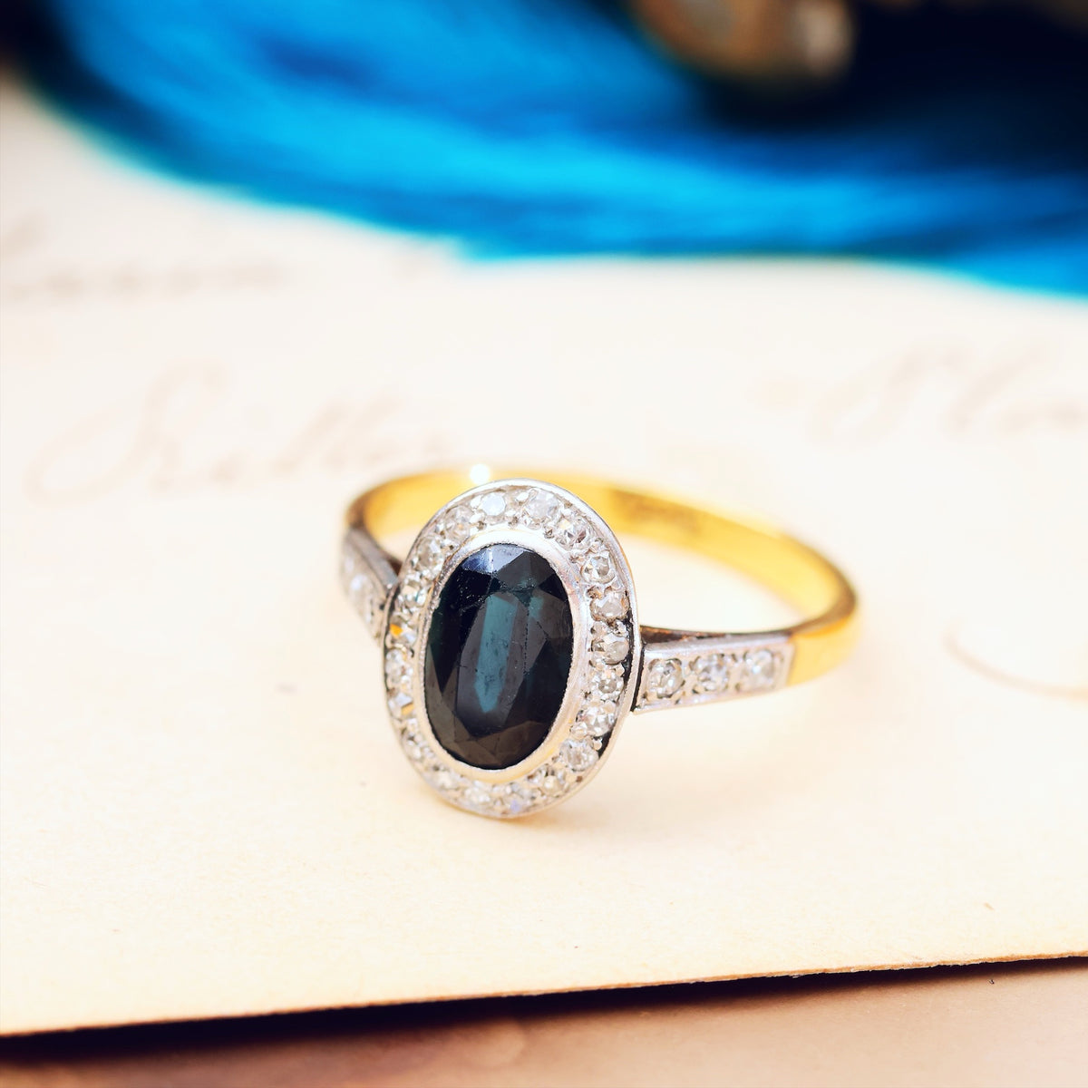 Vintage Art Deco Sapphire & Diamond Cluster Ring