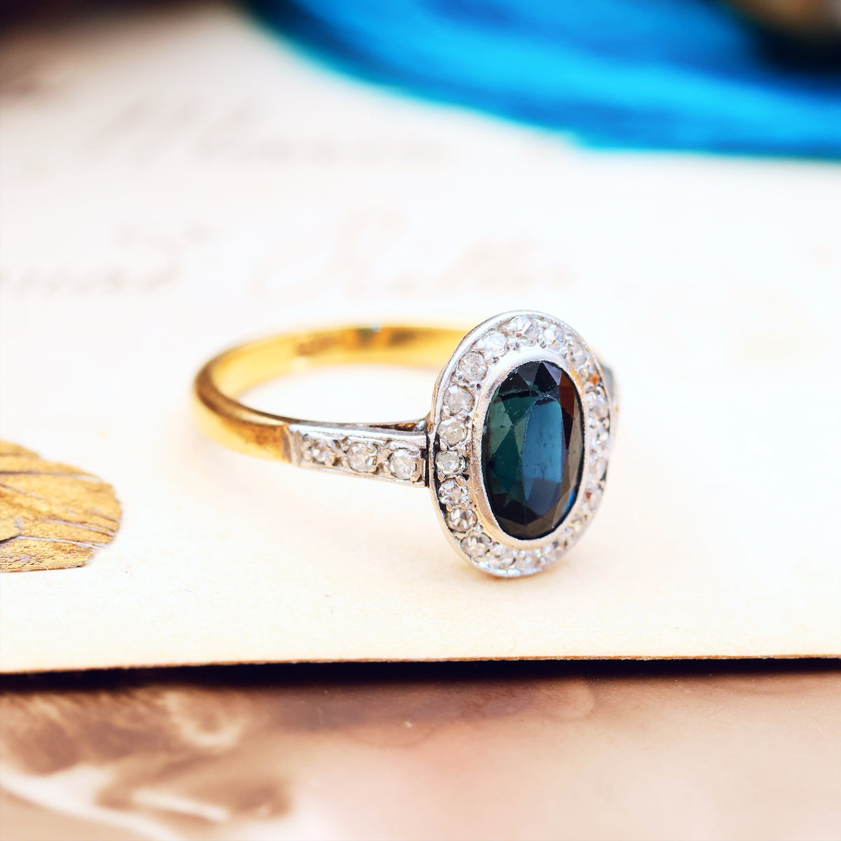 Vintage Art Deco Sapphire & Diamond Cluster Ring