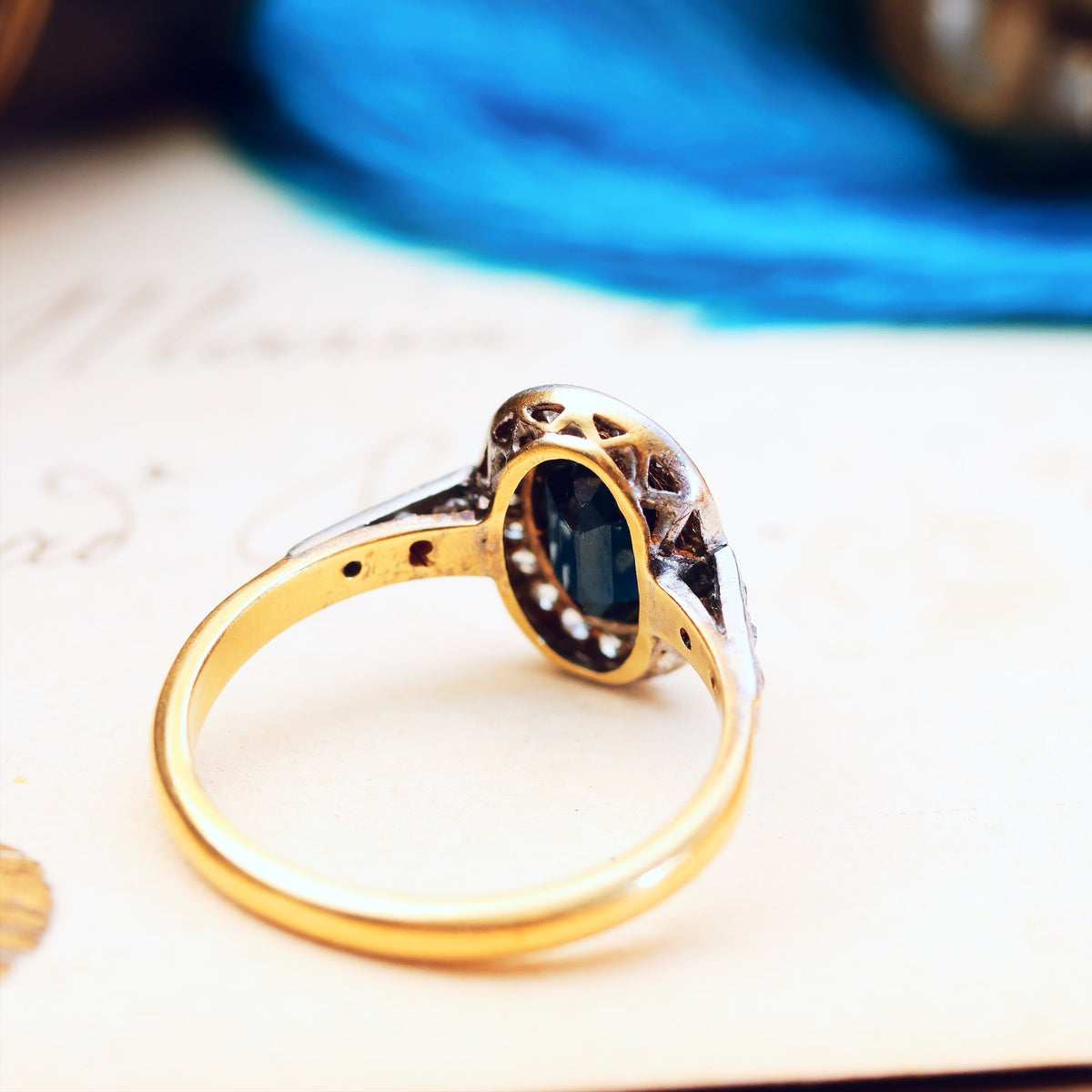 Vintage Art Deco Sapphire & Diamond Cluster Ring