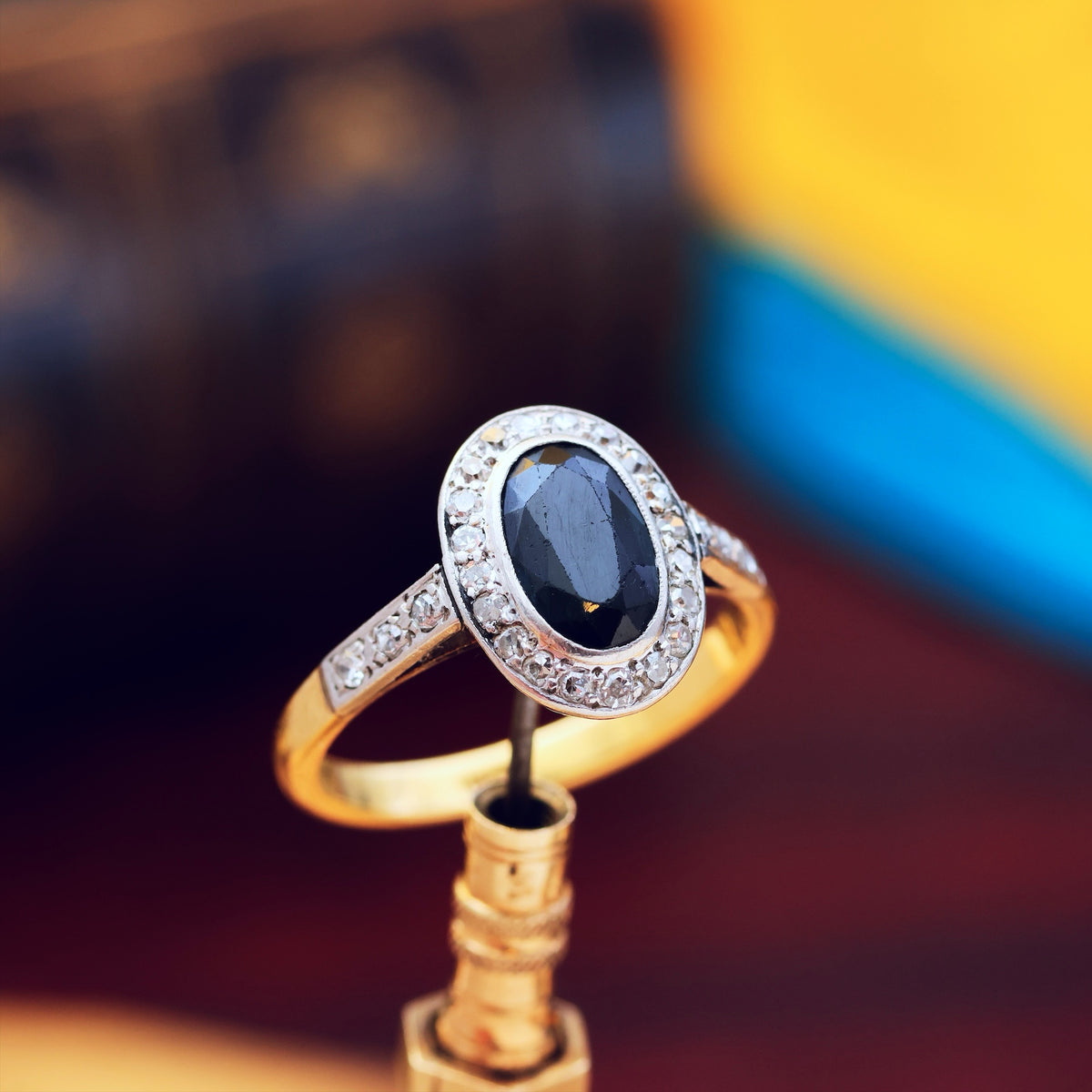 Vintage Art Deco Sapphire & Diamond Cluster Ring