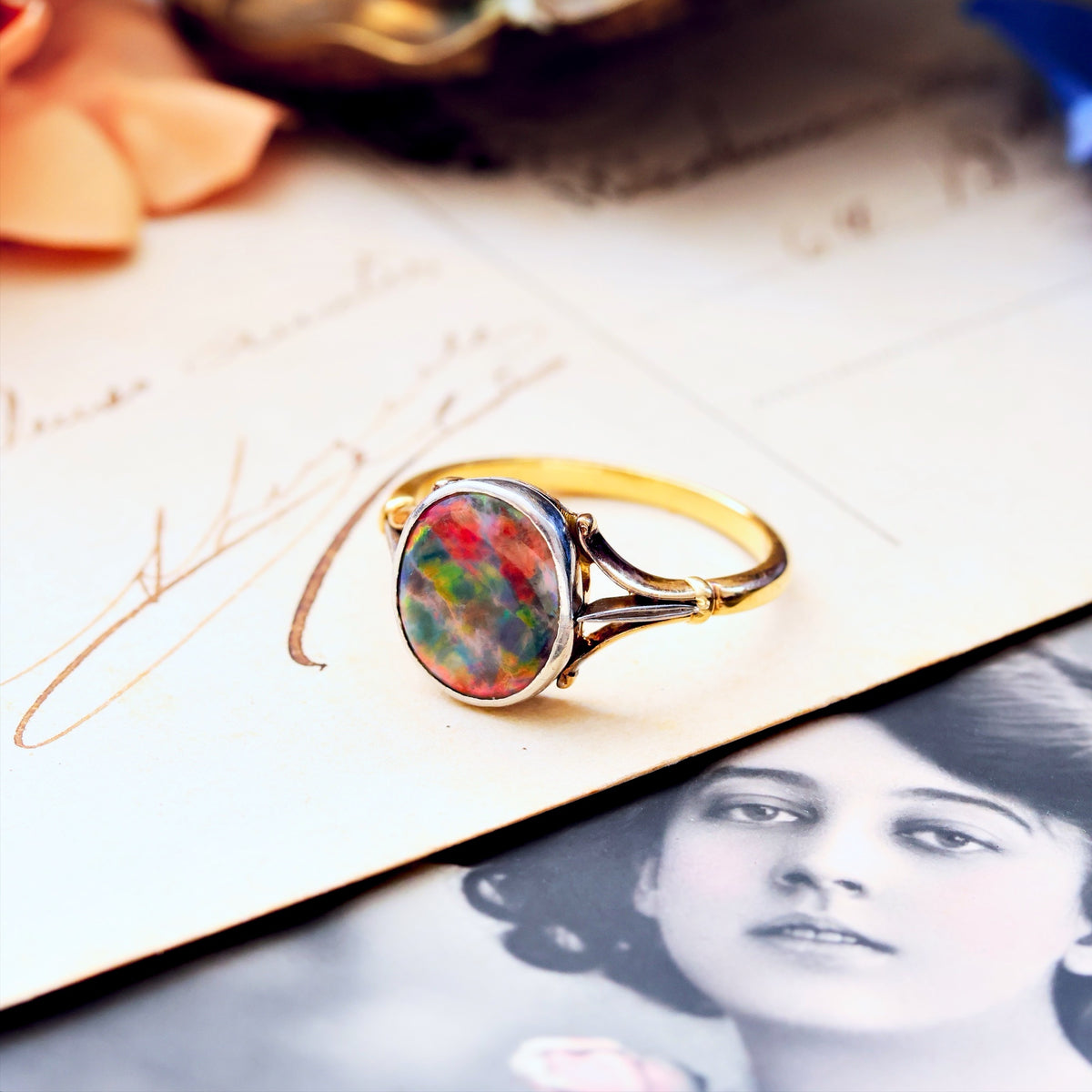 Scarce Find! Vintage Black Magic Opal Ring