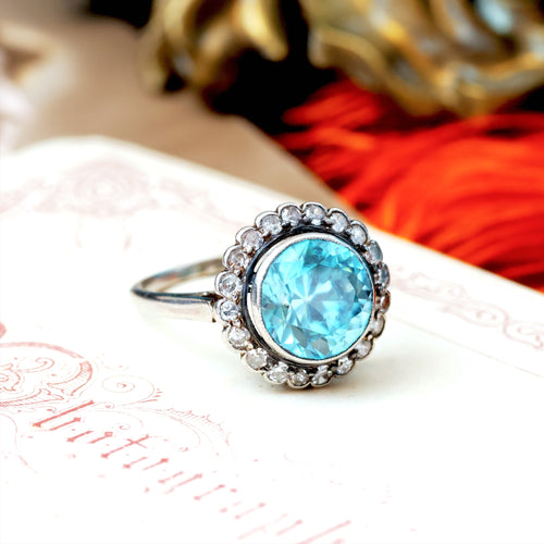 Vintage Blue Zircon Cluster Ring