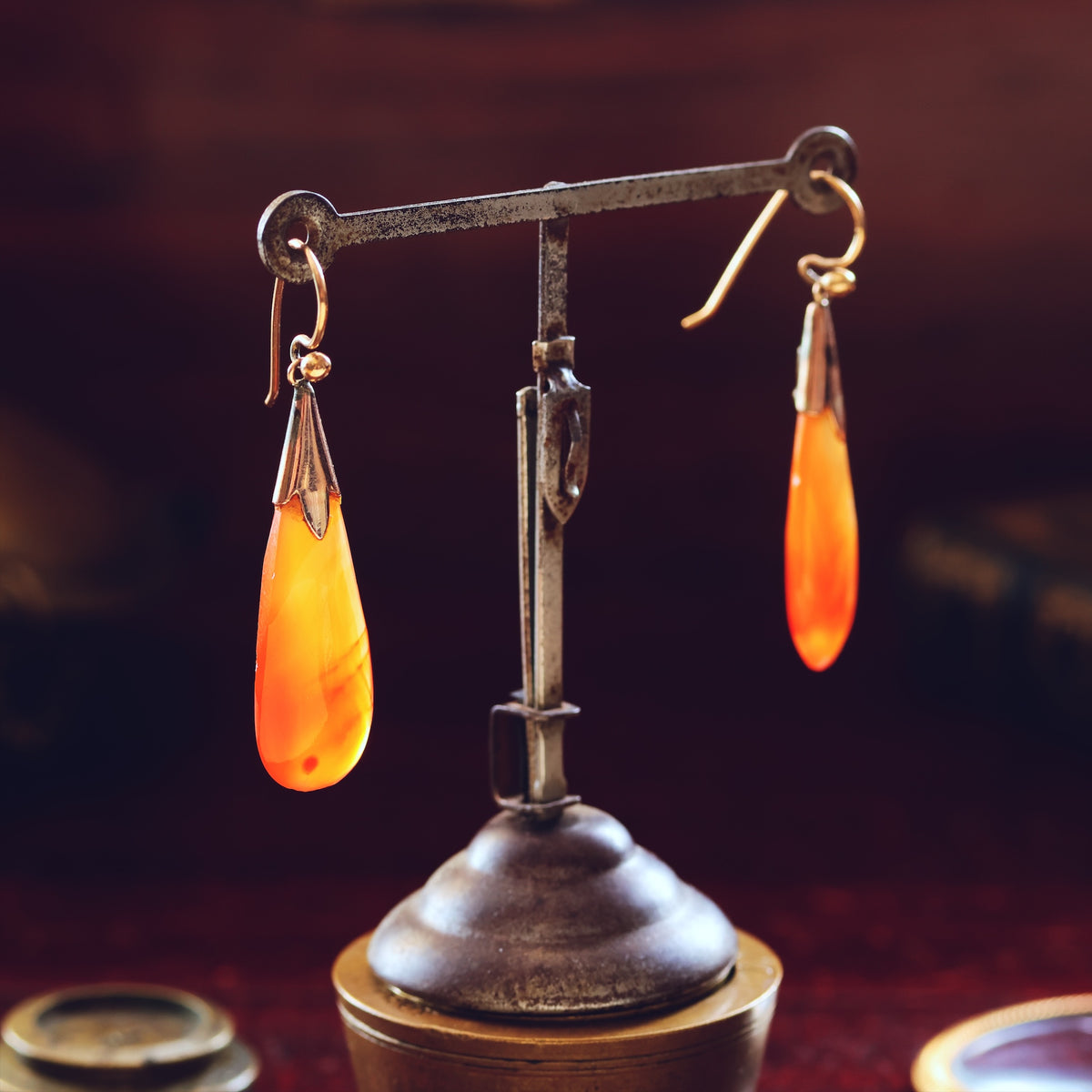 Antique Edwardian Era Carnelian Drop Earrings