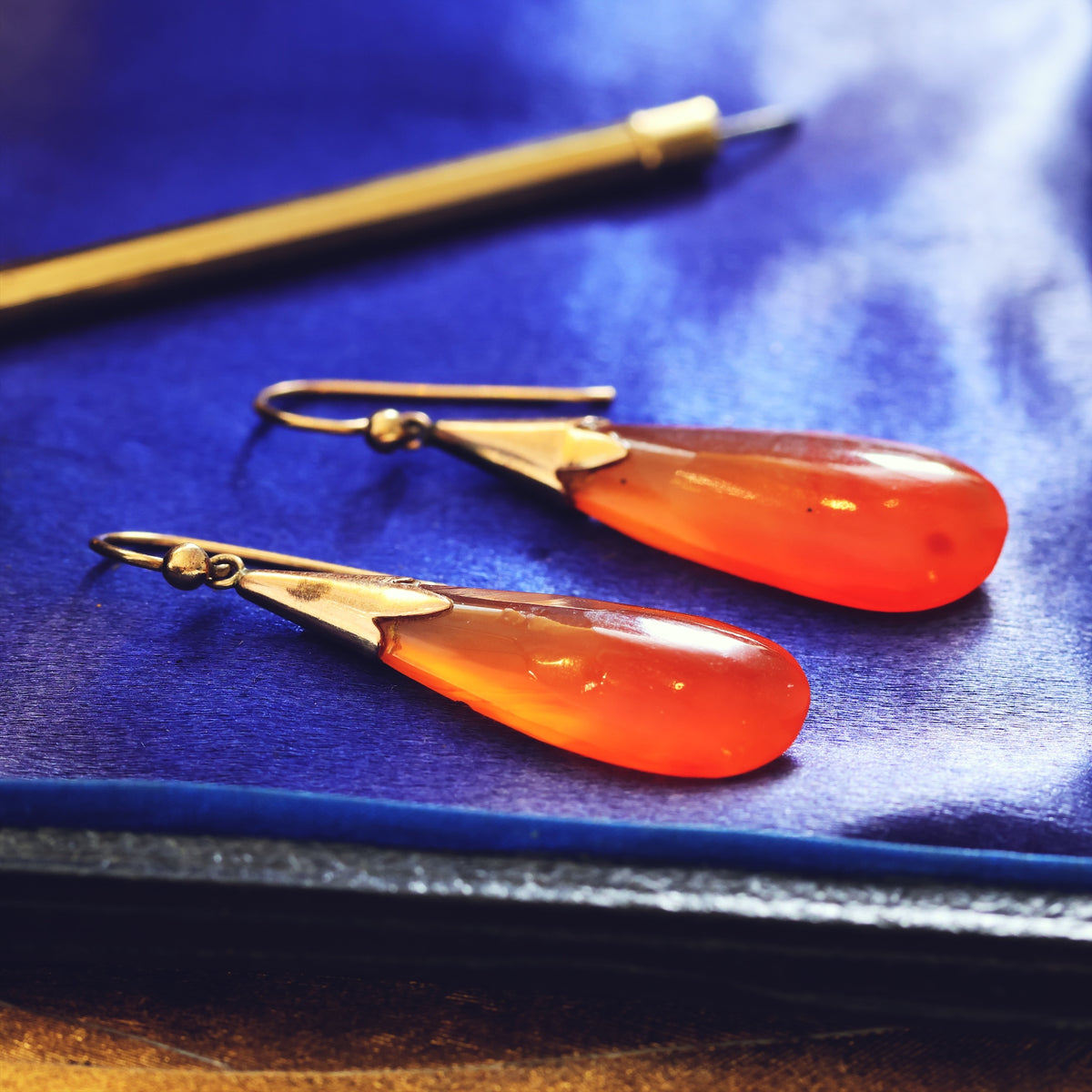 Antique Edwardian Era Carnelian Drop Earrings