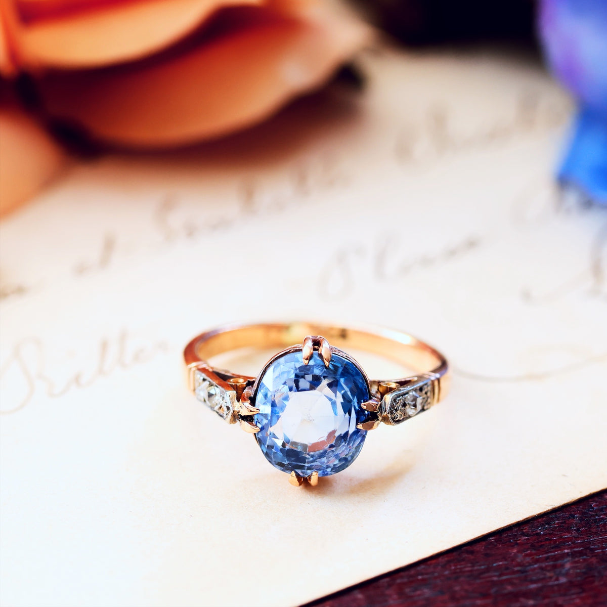 Vintage Delight! Certificated Natural Ceylon Sapphire & Diamond Ring
