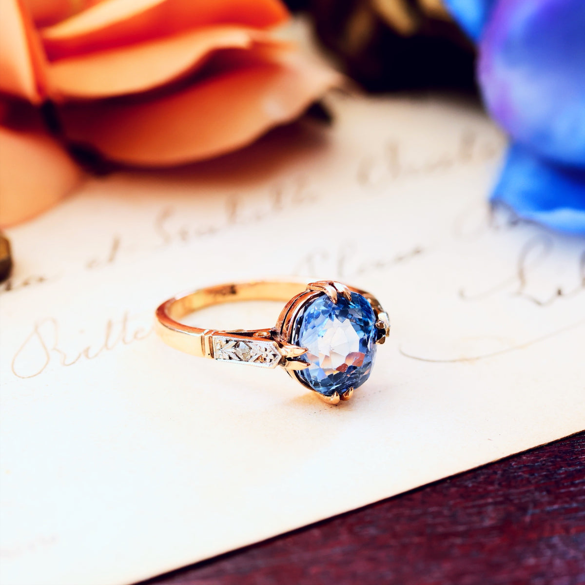 Vintage Delight! Certificated Natural Ceylon Sapphire & Diamond Ring