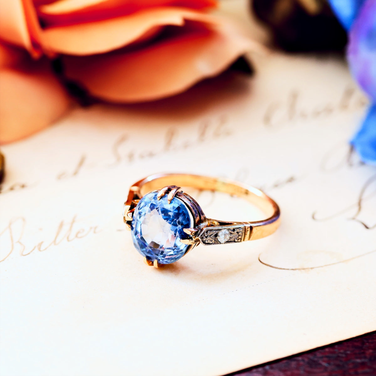 Vintage Delight! Certificated Natural Ceylon Sapphire & Diamond Ring