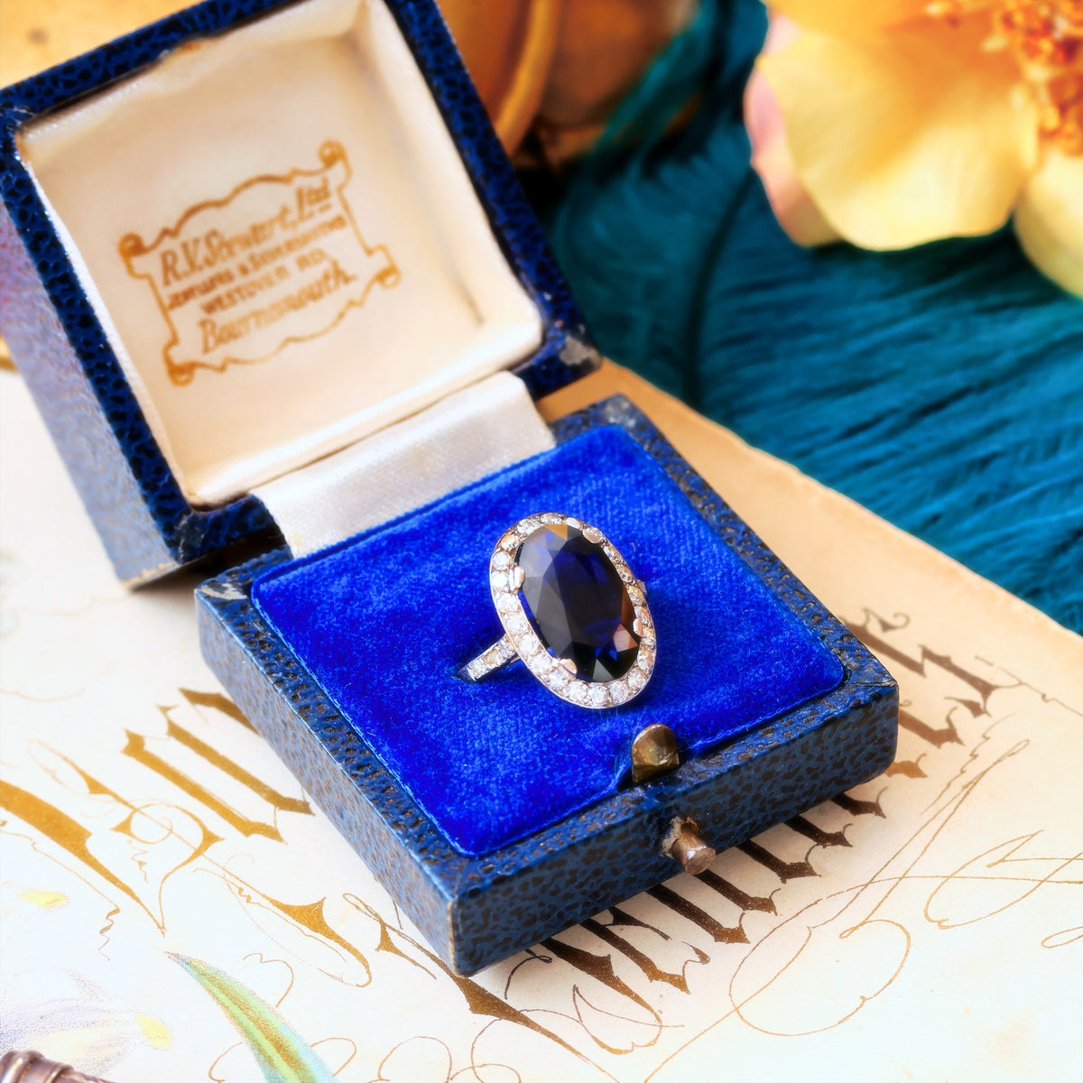 Vintage Certificated Natural Sapphire & Diamond Cocktail Ring