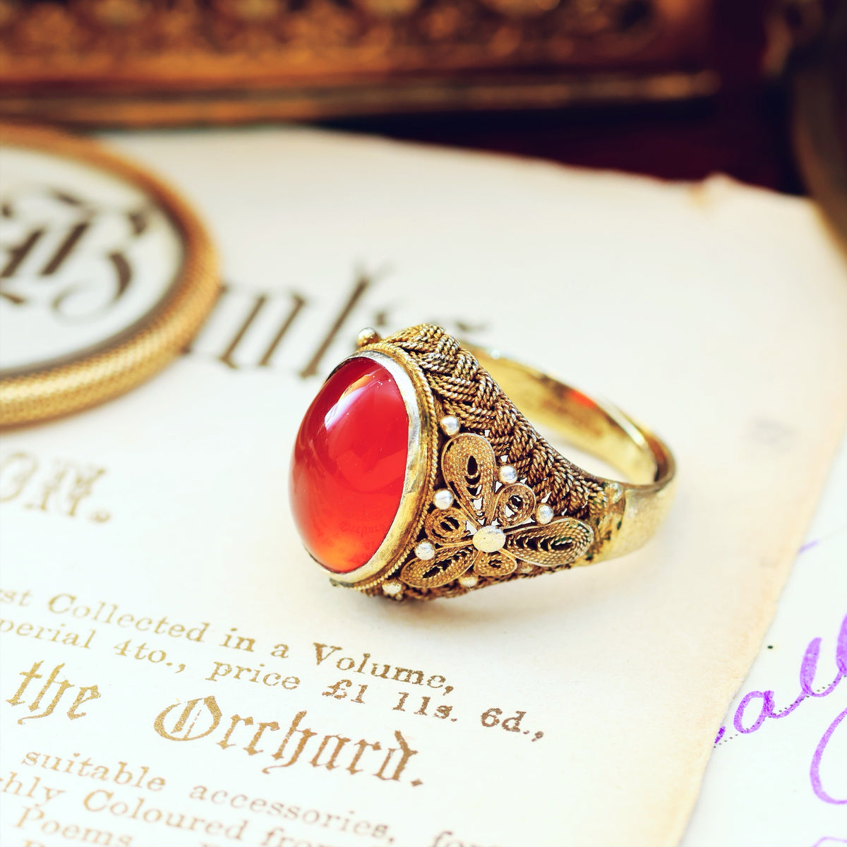 Fine Chinese Export Carnelian Filigree Ring