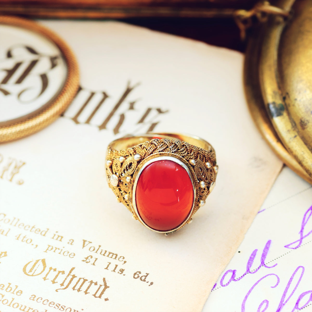 Fine Chinese Export Carnelian Filigree Ring