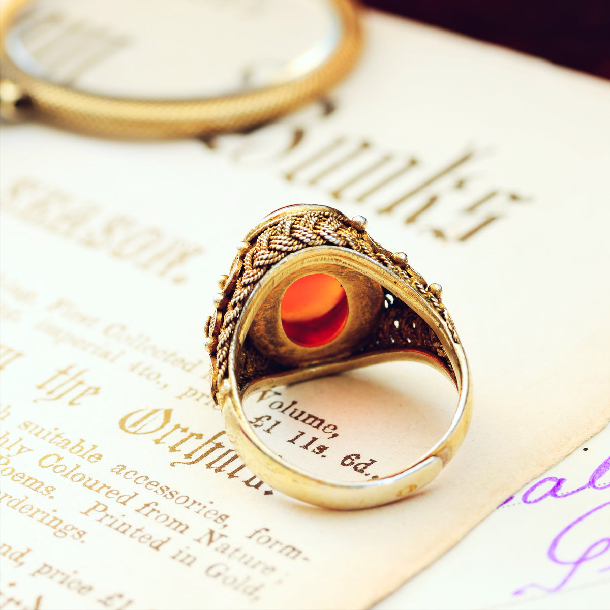 Fine Chinese Export Carnelian Filigree Ring