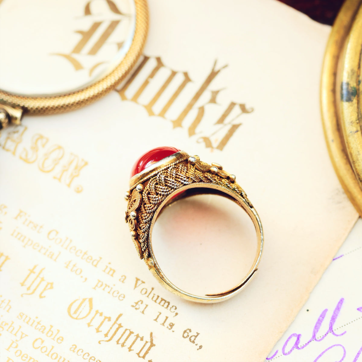 Fine Chinese Export Carnelian Filigree Ring