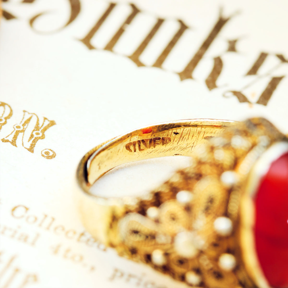 Fine Chinese Export Carnelian Filigree Ring