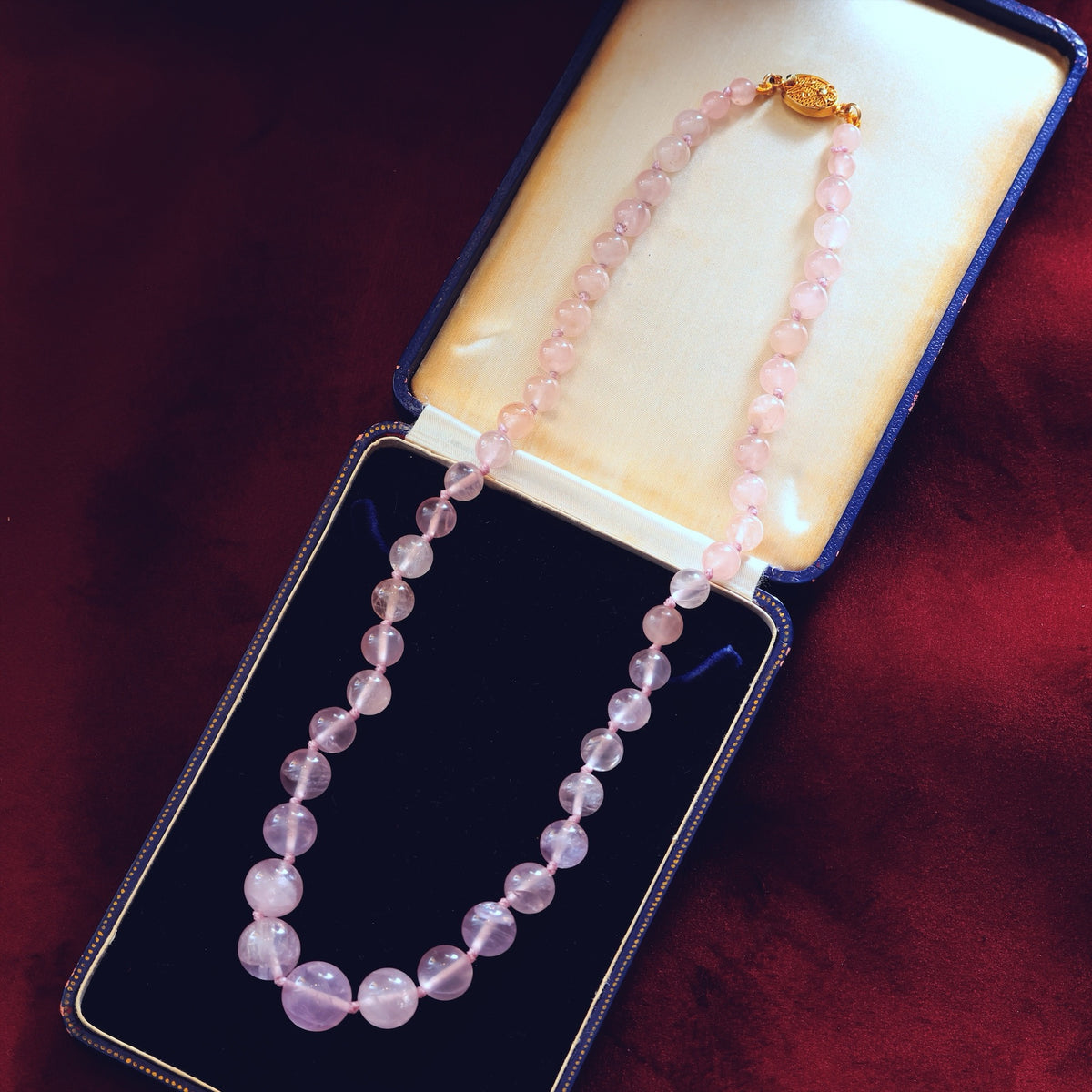 Vintage Chinese Export Rose Quartz Bead Necklace