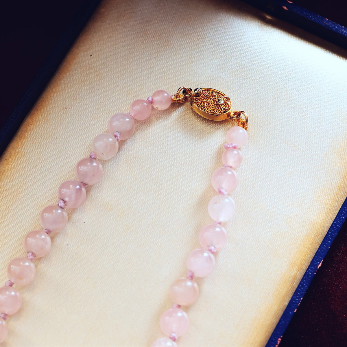 Vintage Chinese Export Rose Quartz Bead Necklace