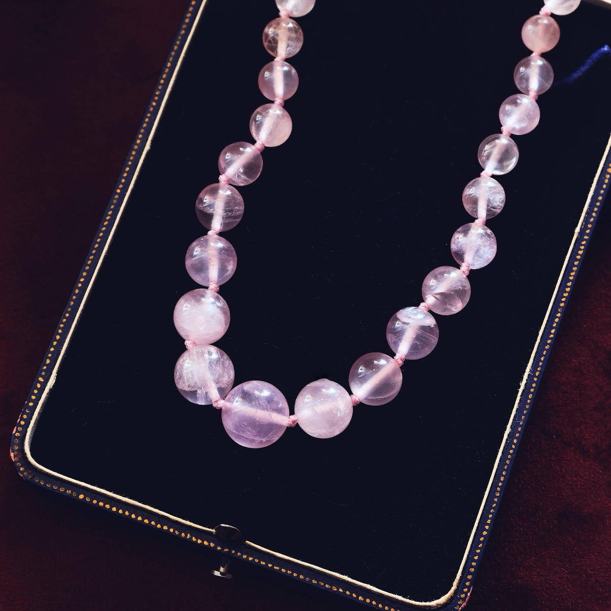 Vintage Chinese Export Rose Quartz Bead Necklace