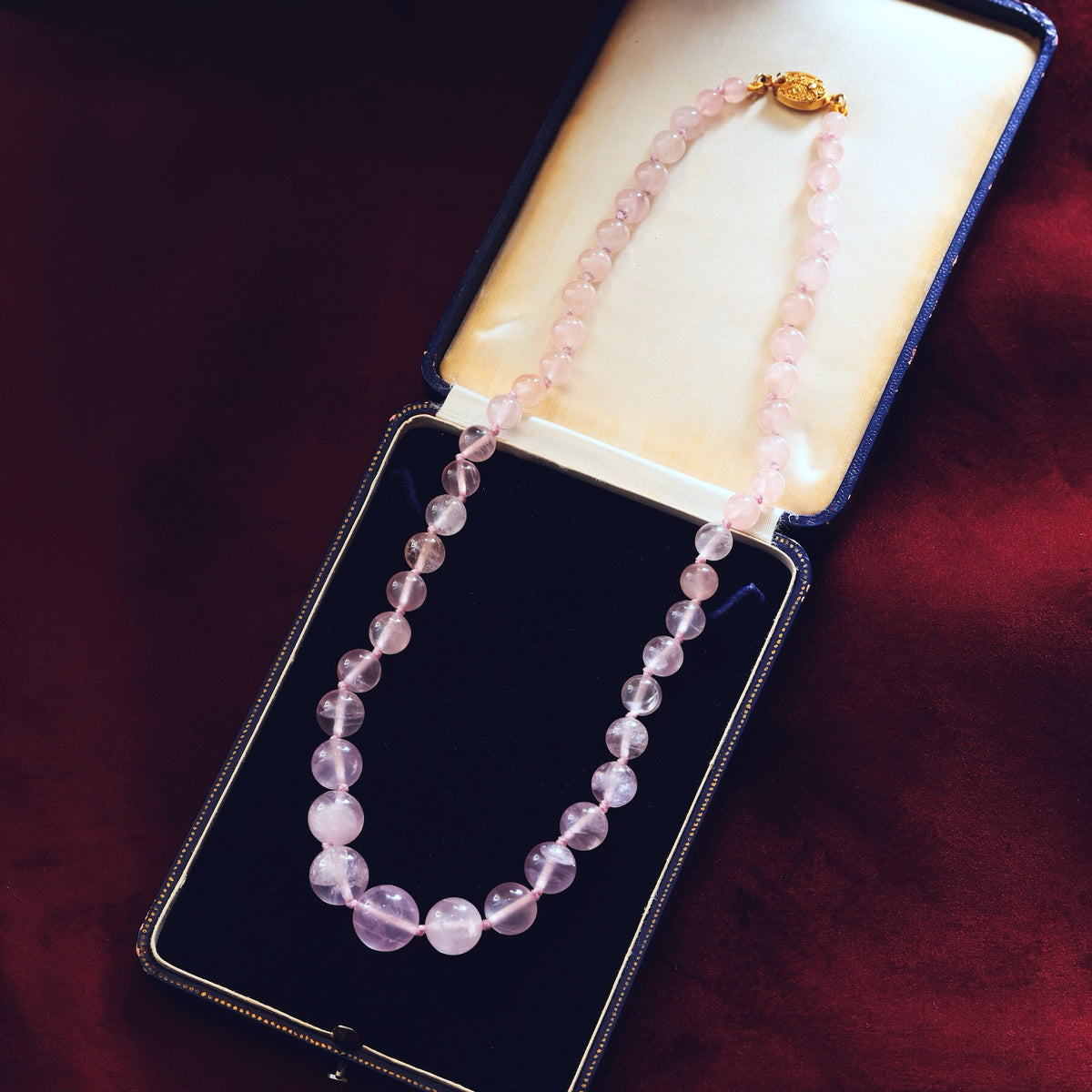 Vintage Chinese Export Rose Quartz Bead Necklace