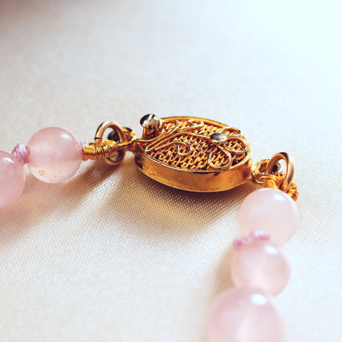 Vintage Chinese Export Rose Quartz Bead Necklace
