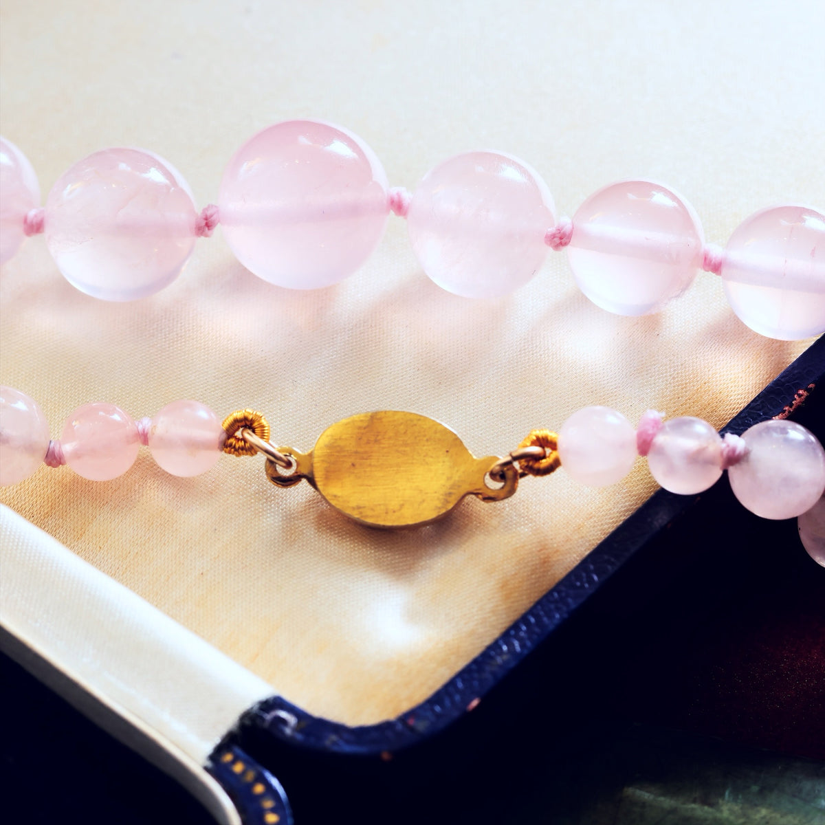 Vintage Chinese Export Rose Quartz Bead Necklace