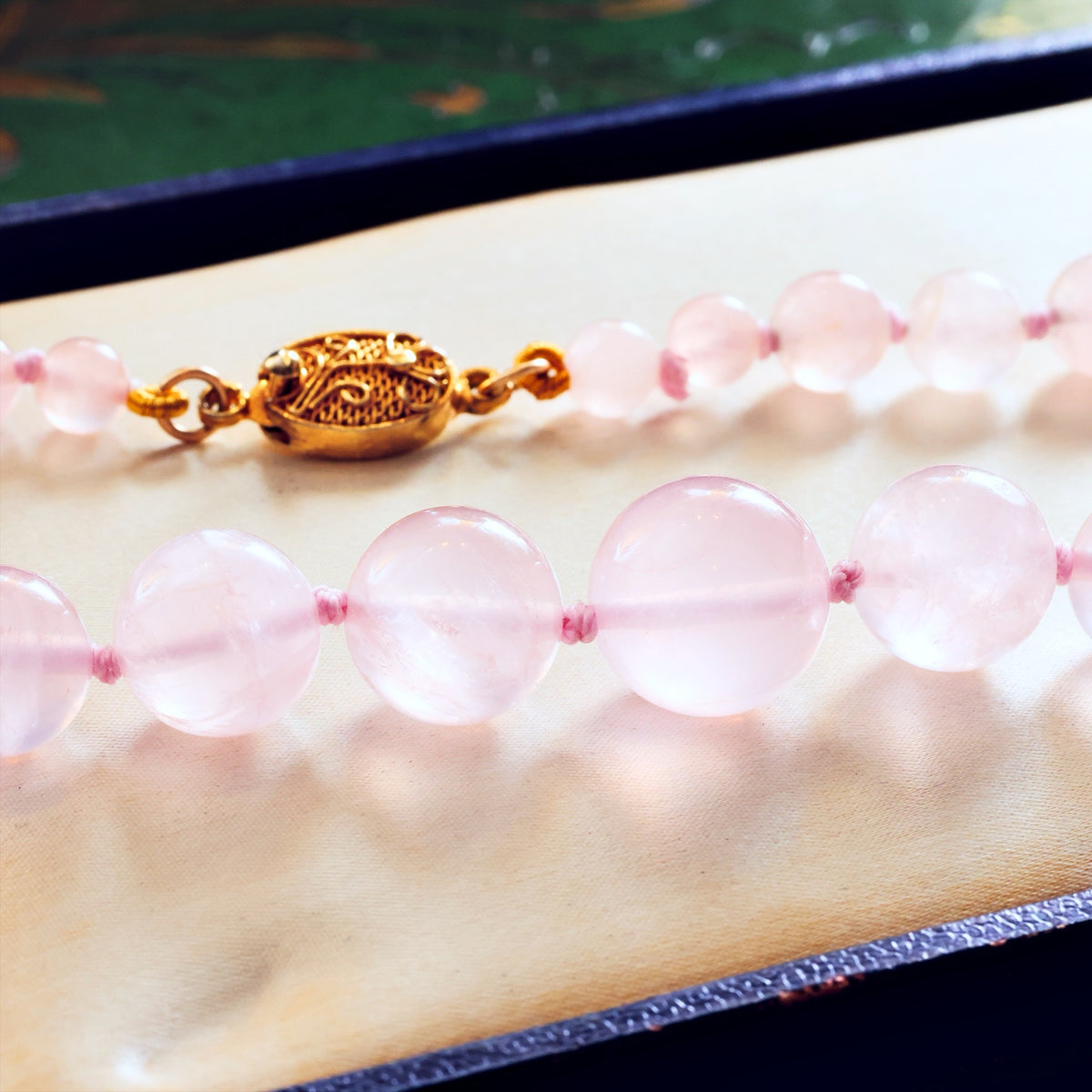 Vintage Chinese Export Rose Quartz Bead Necklace