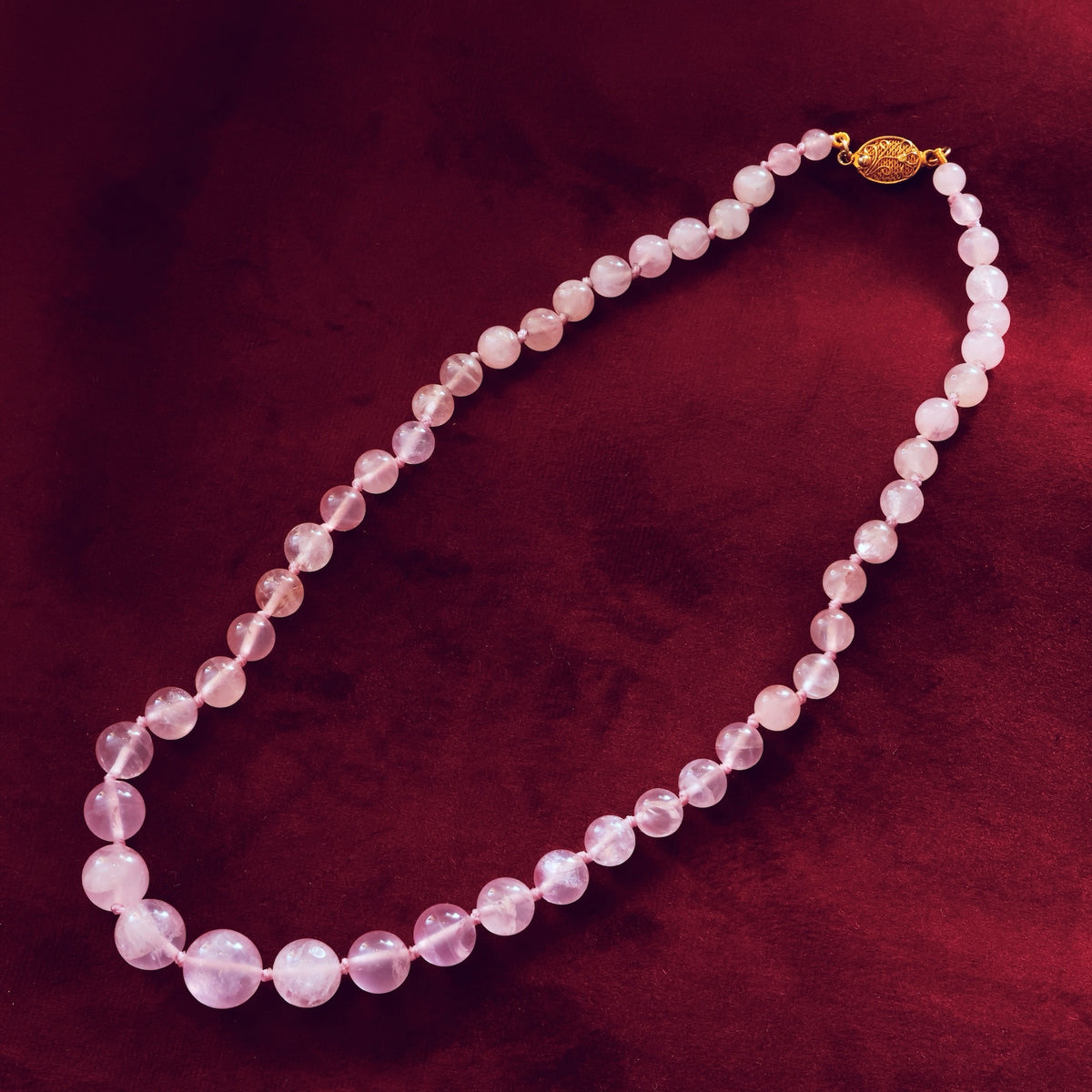 Vintage Chinese Export Rose Quartz Bead Necklace