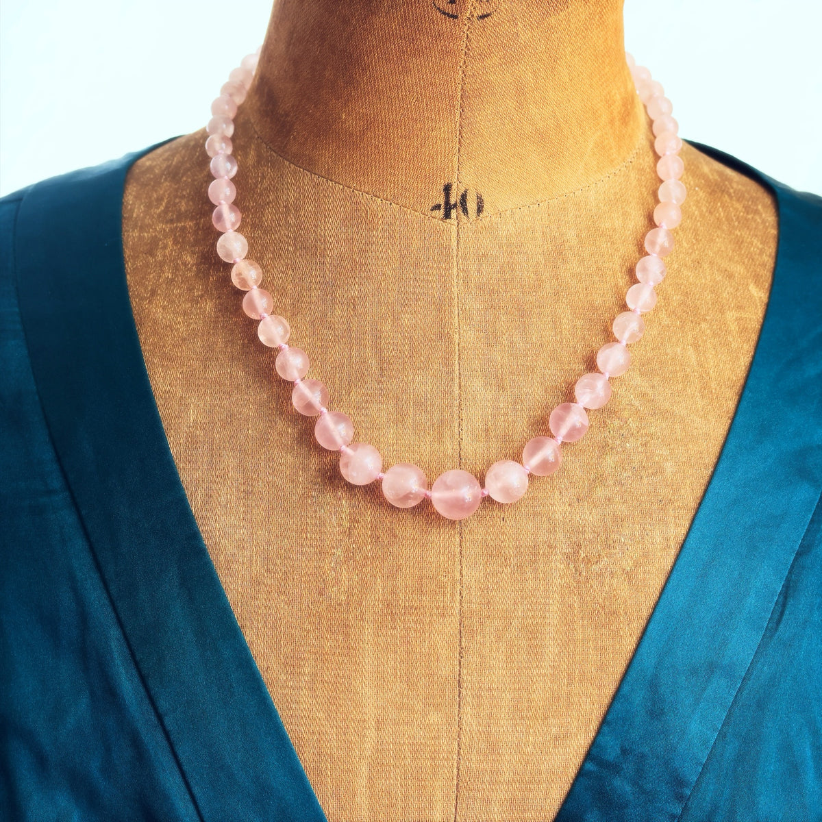 Vintage Chinese Export Rose Quartz Bead Necklace
