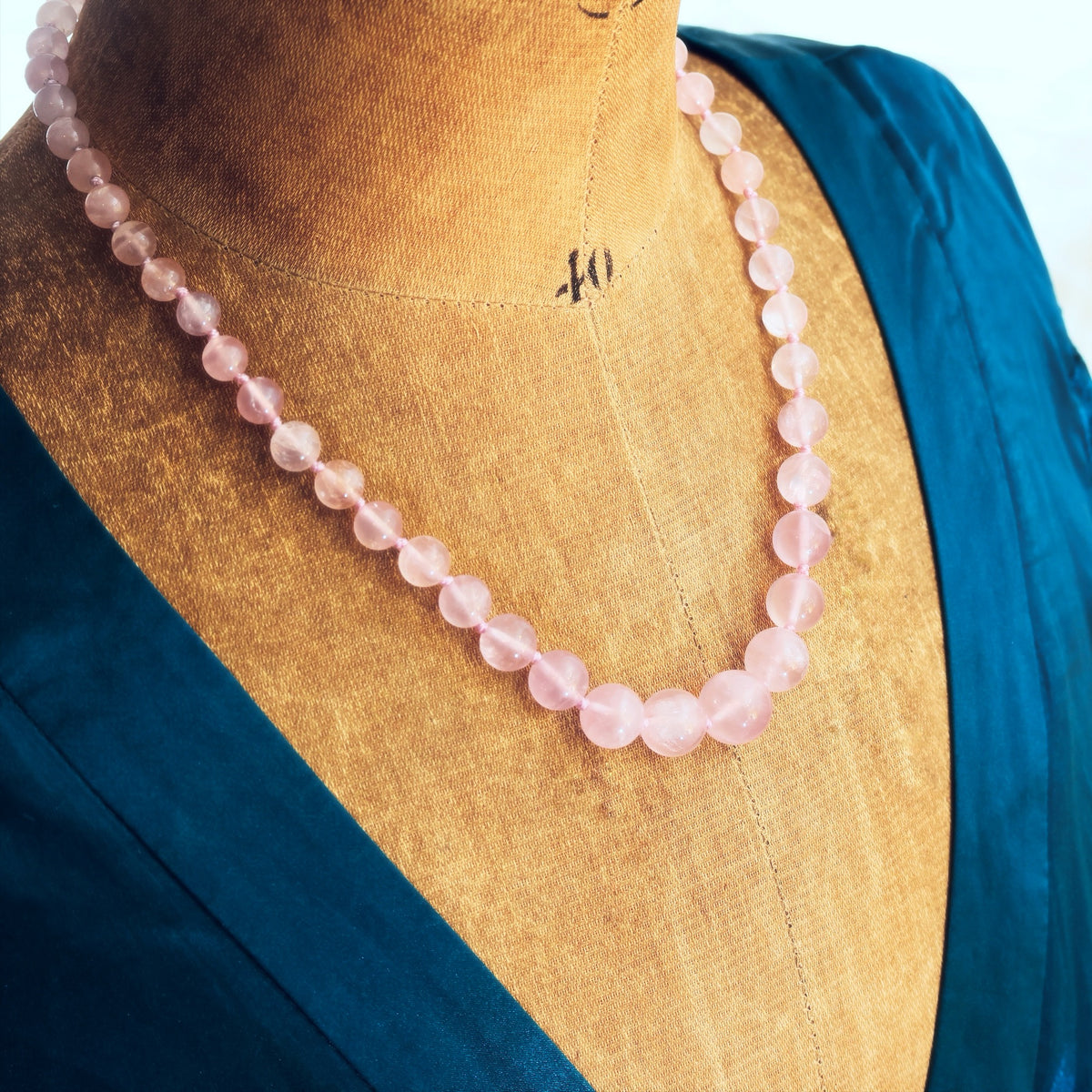 Vintage Chinese Export Rose Quartz Bead Necklace