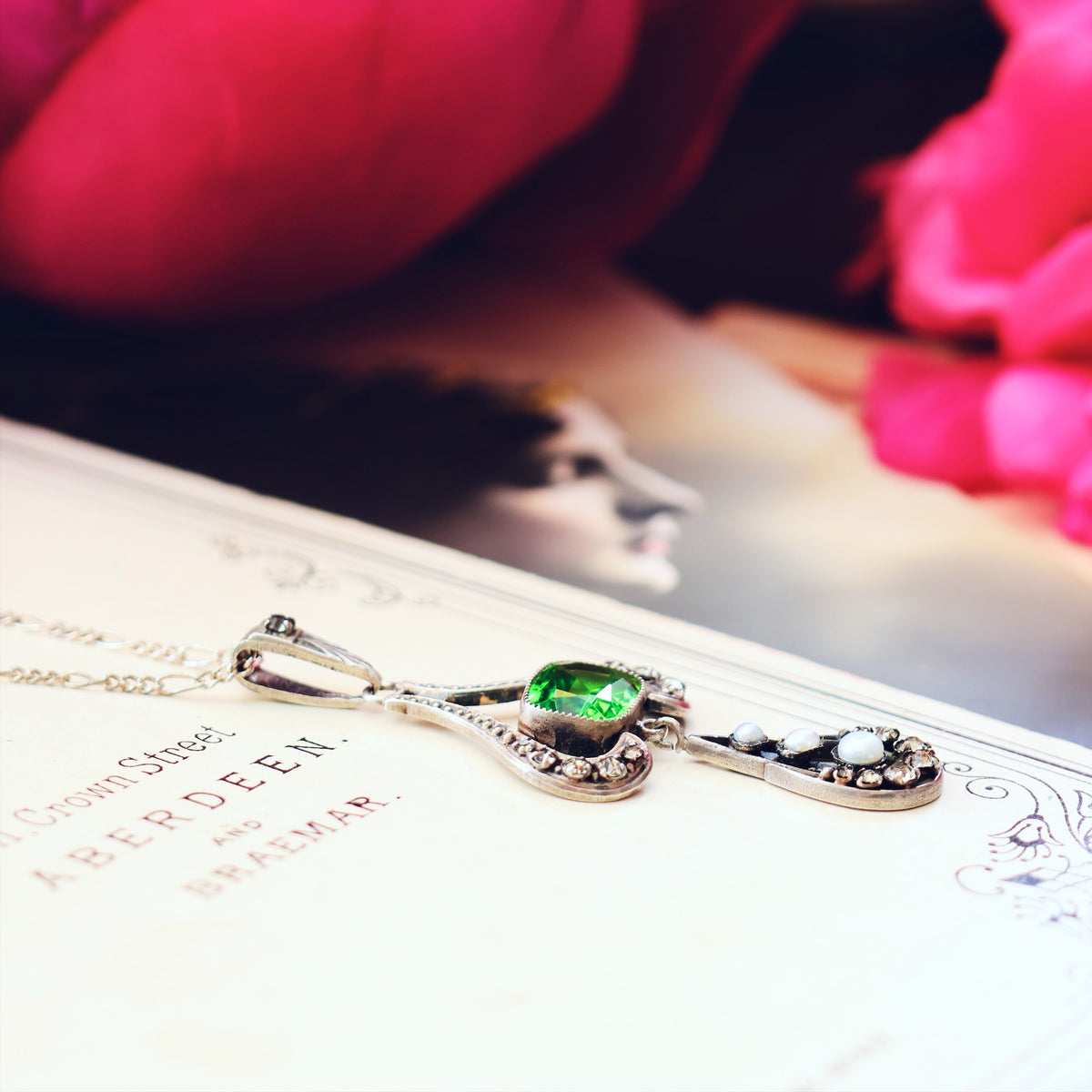 Vintage Continental Peridot Paste Silver Pendant