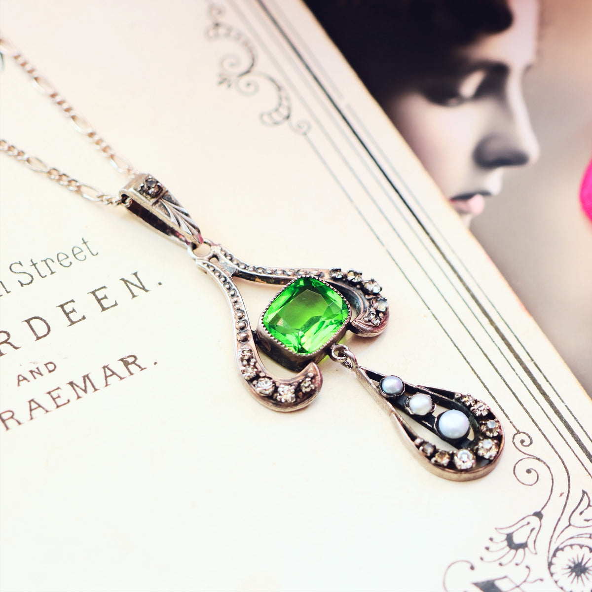 Vintage Continental Peridot Paste Silver Pendant