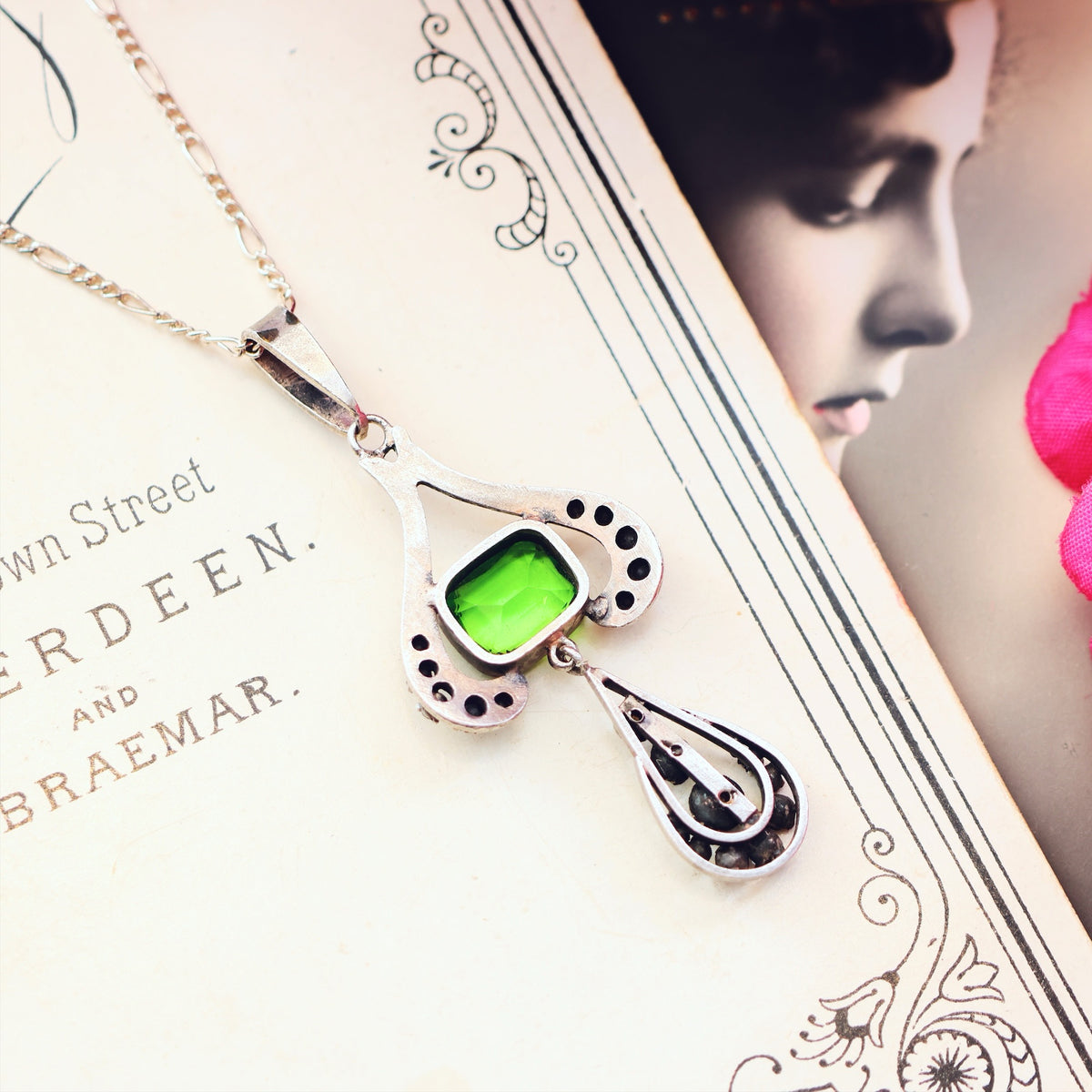 Vintage Continental Peridot Paste Silver Pendant