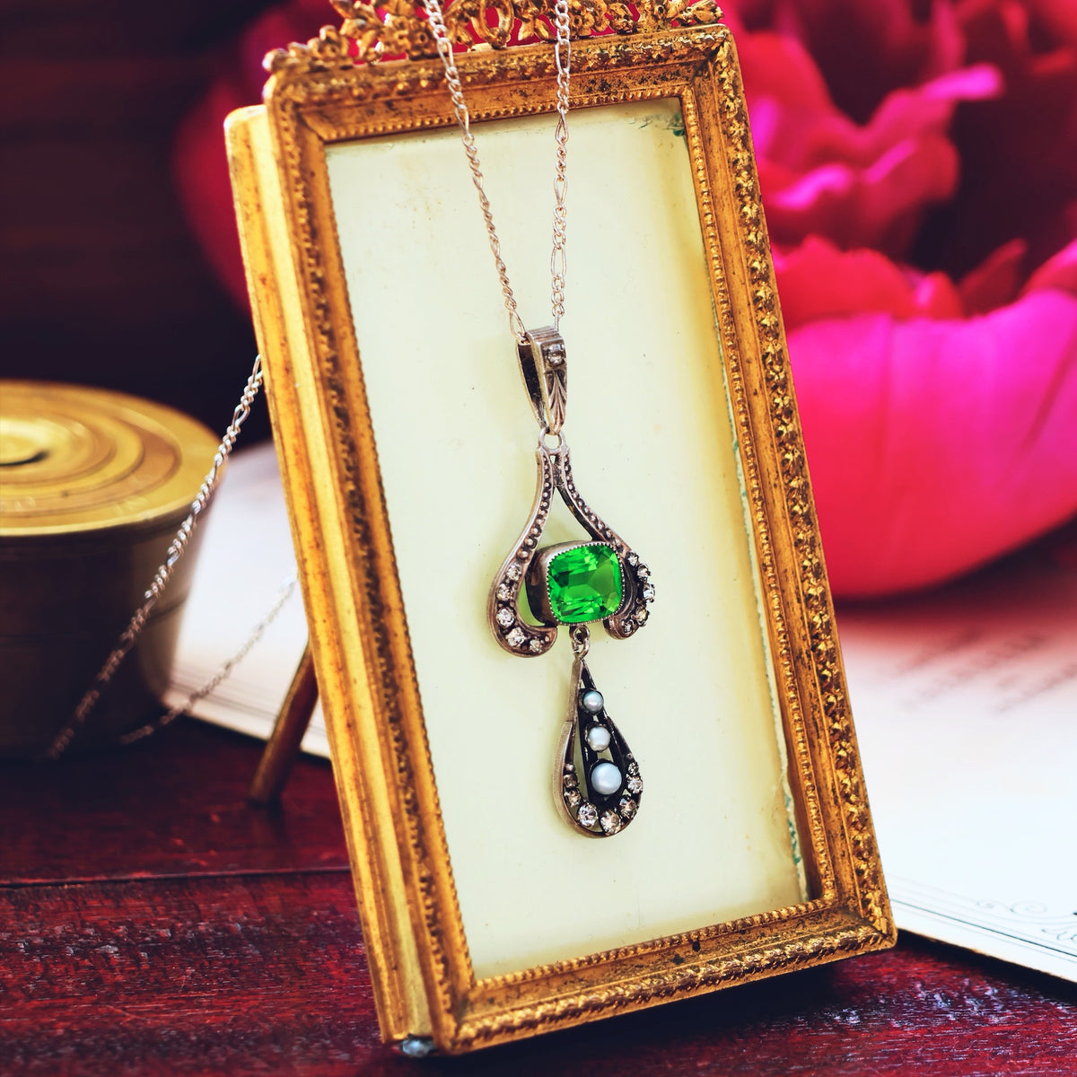 Vintage Continental Peridot Paste Silver Pendant