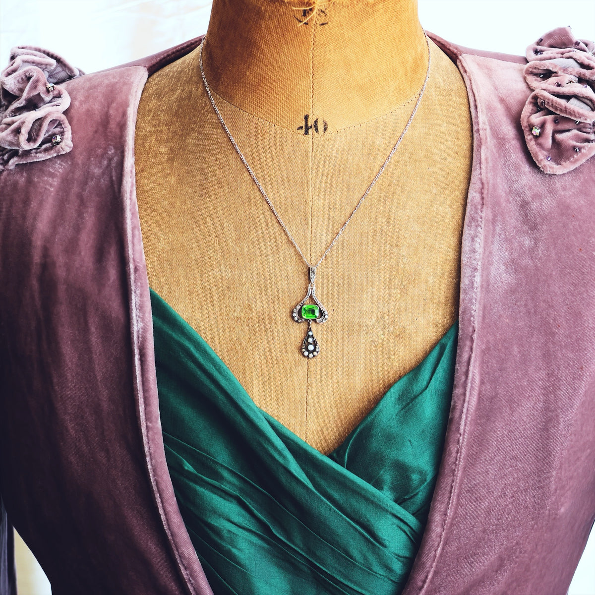 Vintage Continental Peridot Paste Silver Pendant
