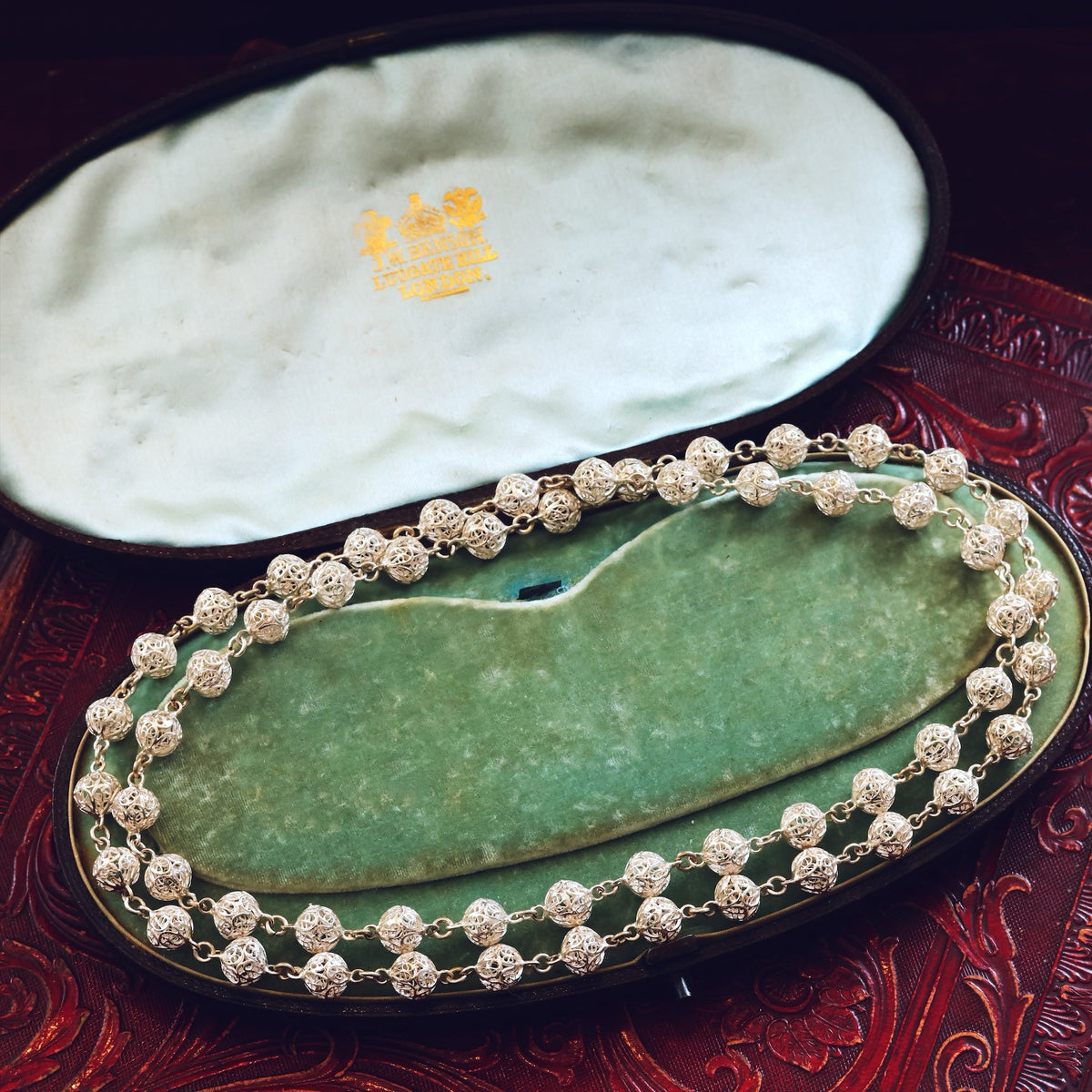 Vintage Continental Silver Filigree Bead Necklace